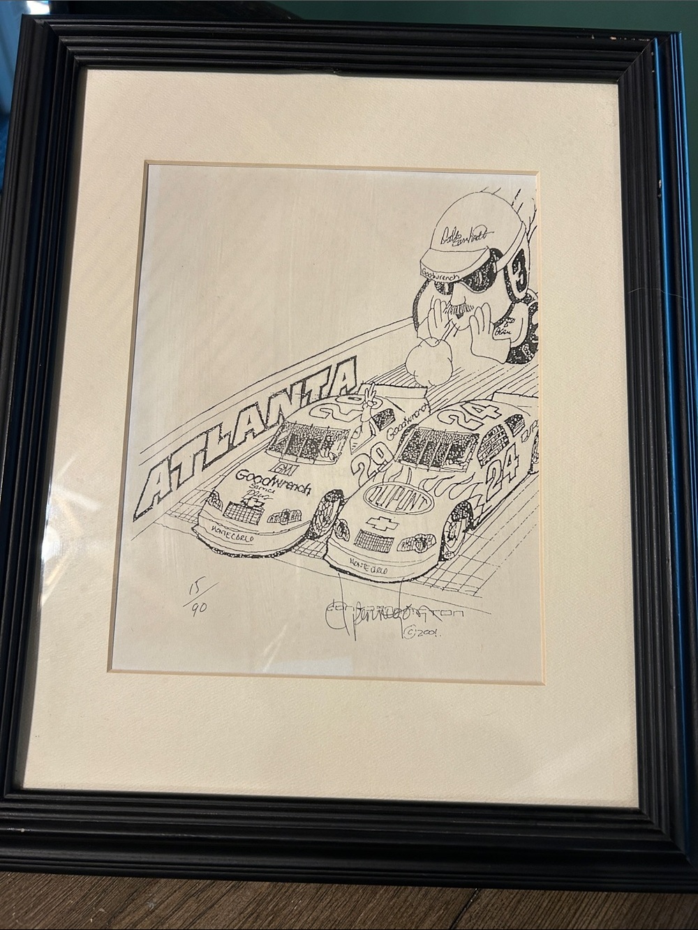 Signed numbered Dale Earnhardt Sr Nascar art print Harvick winning Atlanta 2001